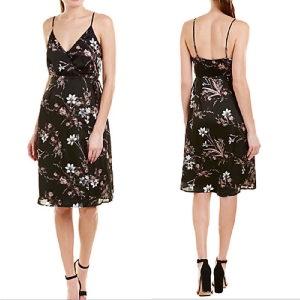 ASTR Satin Floral Slip Wrap Dress